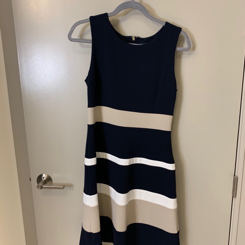 Tommy Hilfiger Navy, White & Beige Asymmetrical Stripe Dress
